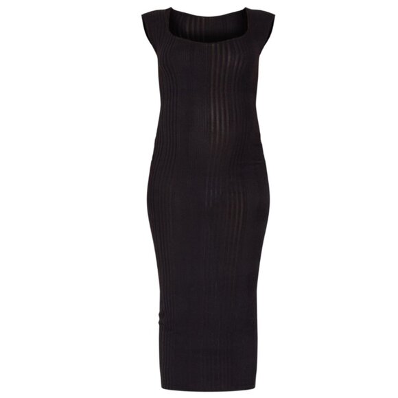 PrettyLittleThing Maternity Black Brushed Rib Sweetheart Neckline Midaxi Dress - Picture 3 of 12